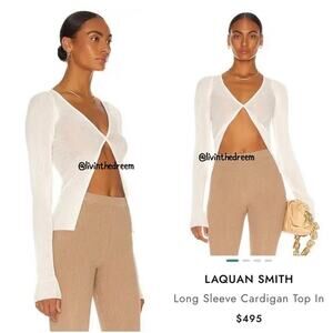 #T95 LaQuan Smith Sheer Long Sleeve Cardigan Top in Ivory SZ L $495